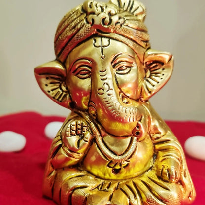 Brass Appu Ganesh idol – a charming symbol of wisdom and good fortune - Brass Ganesh Statue (Yellow, 4.2 Inch)