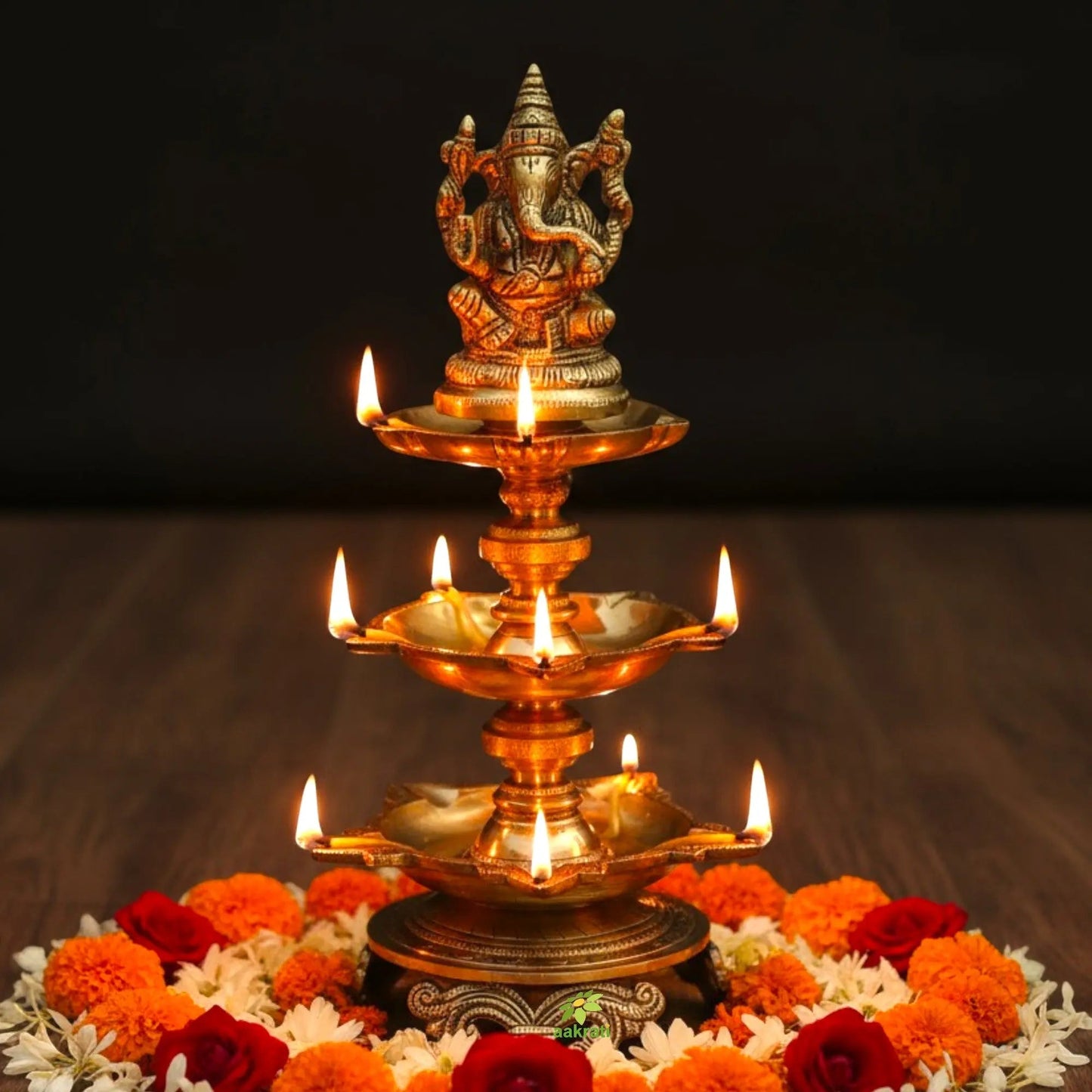 Ganesha figure brass metal Pooja ghar standing diya