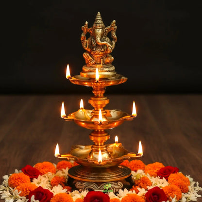 Ganesha figure brass metal Pooja ghar standing diya
