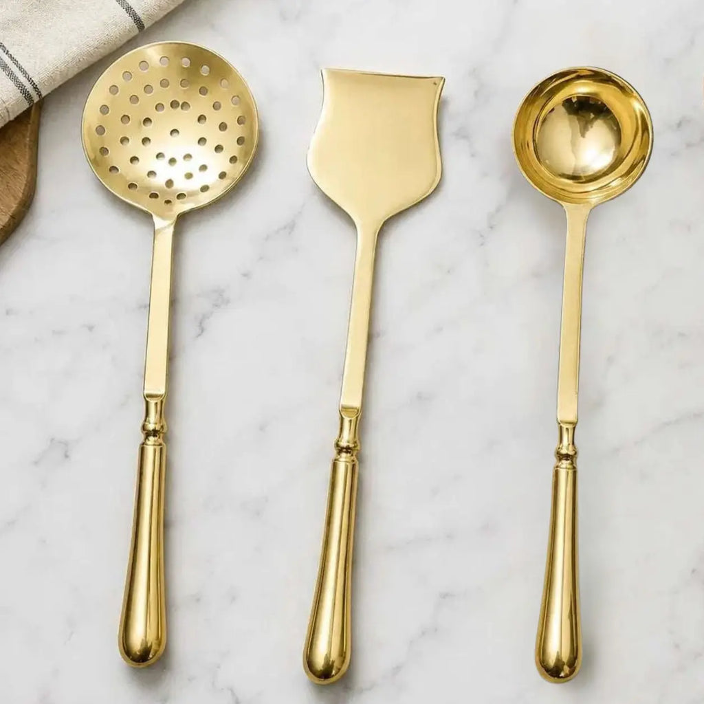 Brass Cooking Kitchen Ladles set (13.5 Inch) Vedansh Craft