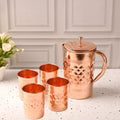 Copper Diamond Design Jug with Four Glass set (8.8 Inch) Vedansh Craft