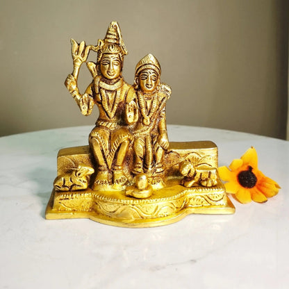 Brass Shiva Parvati Idol | Traditional Hindu Murti for Housewarming | Traditional Brass Shiva Parvati Murti (Yellow, 4.5 Inches)