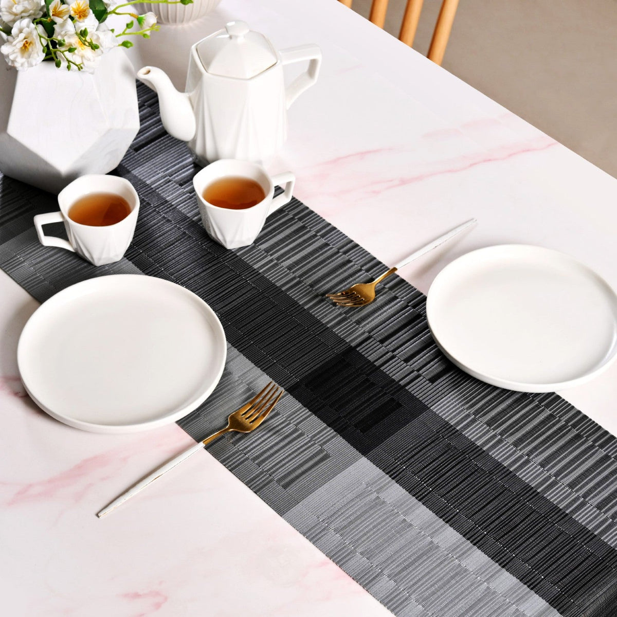 Urban Stripes Reversible Grey Table Runner 180x30cm Nestasia