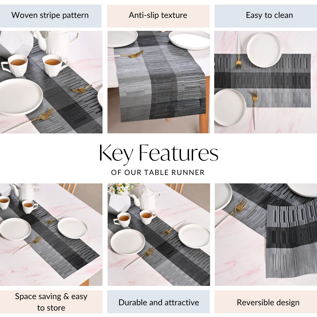 Urban Stripes Reversible Grey Table Runner 180x30cm Nestasia