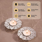 Radiance Silver Plated Brass Tealight Holder Set Of 2 In Gift Box Nestasia