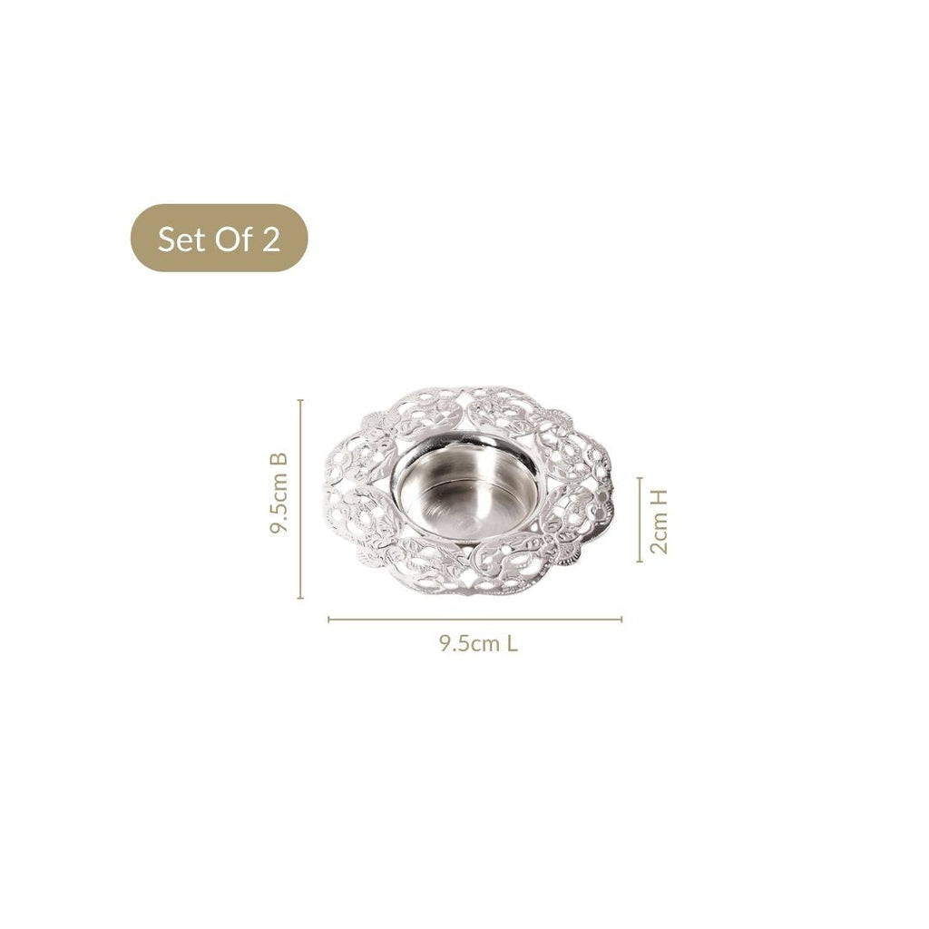 Radiance Silver Plated Brass Tealight Holder Set Of 2 In Gift Box Nestasia