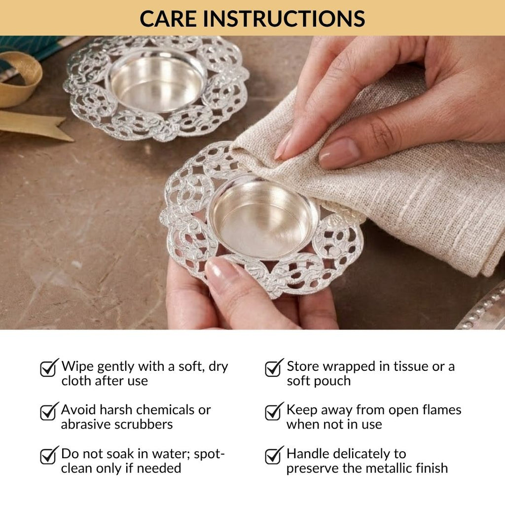 Radiance Silver Plated Brass Tealight Holder Set Of 2 In Gift Box Nestasia