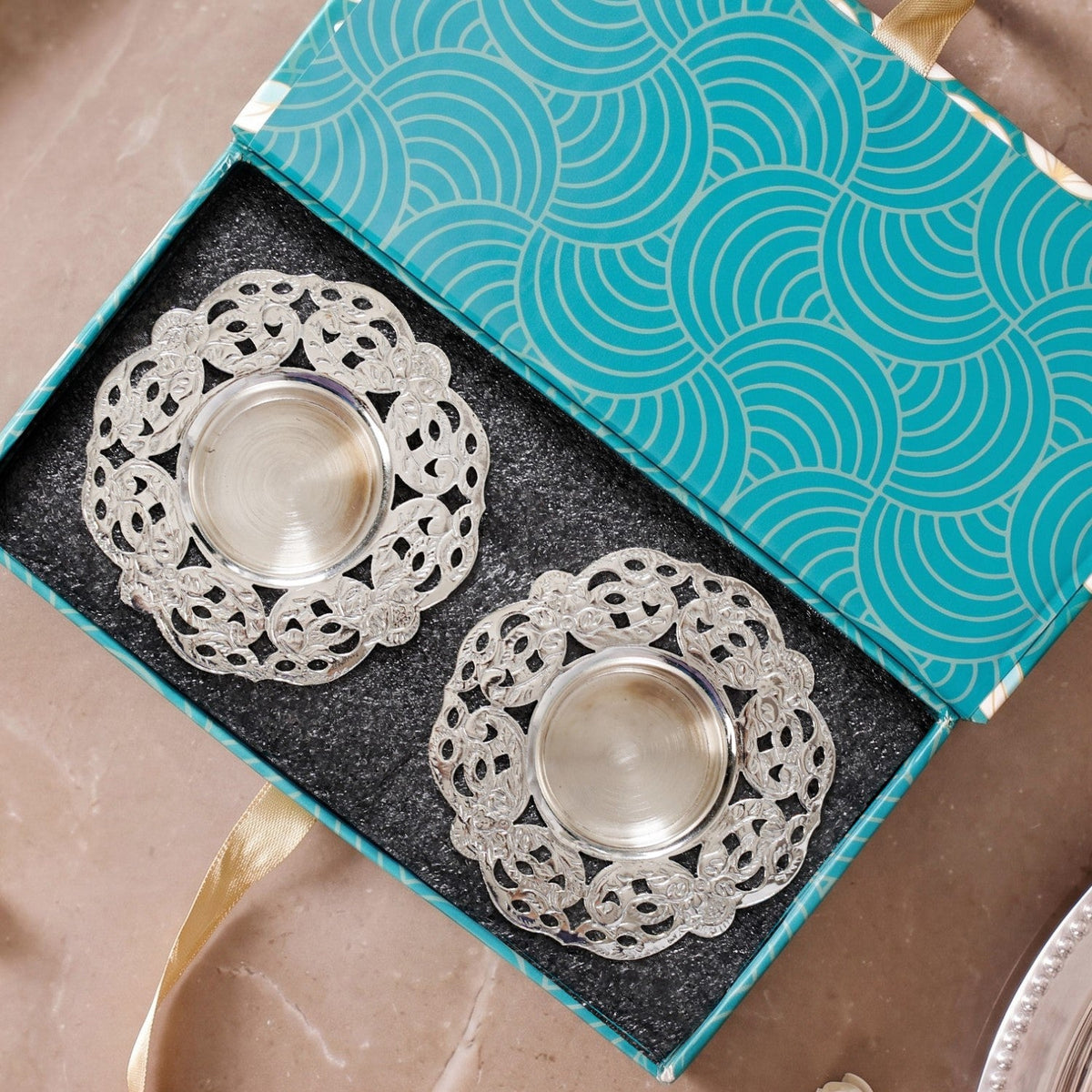 Radiance Silver Plated Brass Tealight Holder Set Of 2 In Gift Box Nestasia