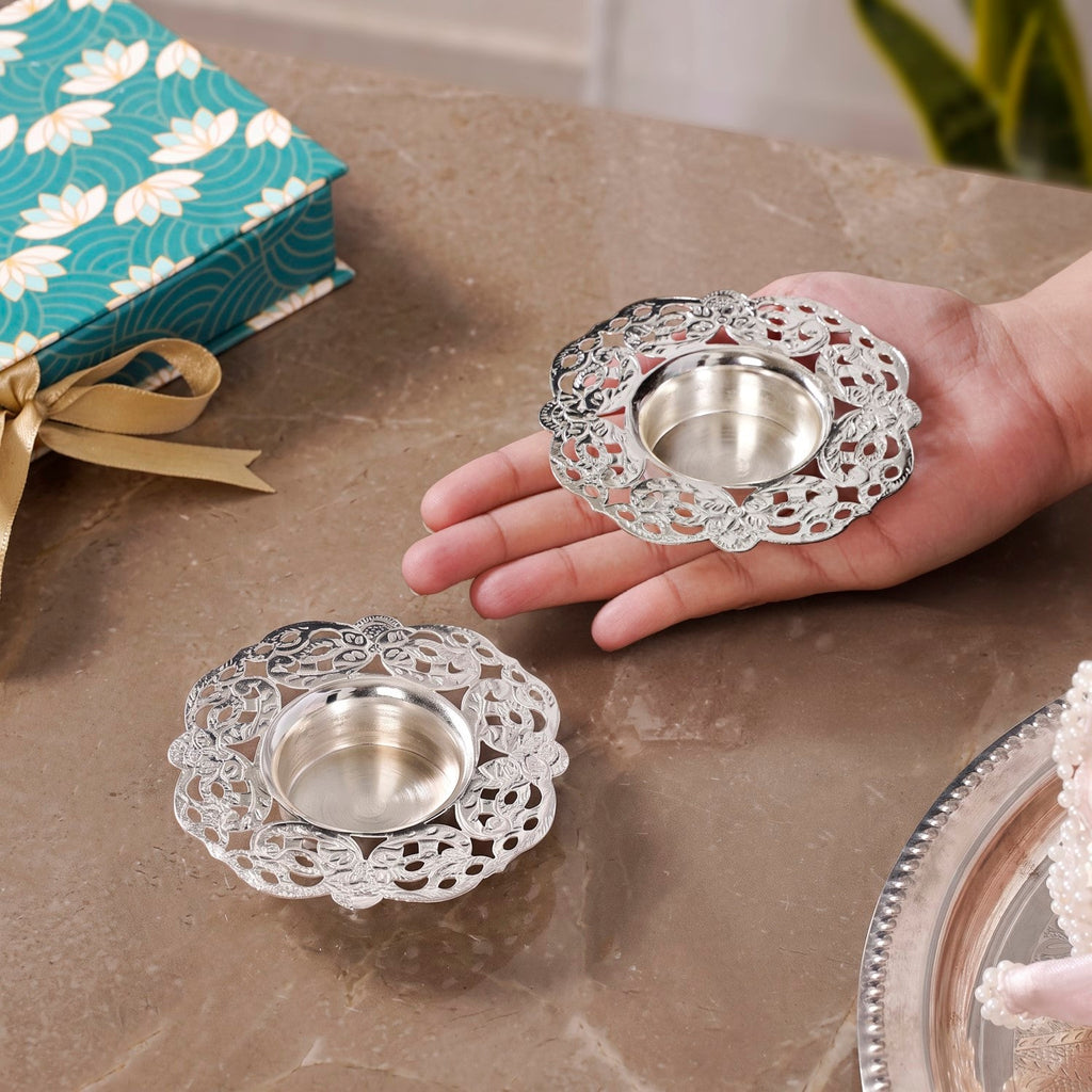 Radiance Silver Plated Brass Tealight Holder Set Of 2 In Gift Box Nestasia