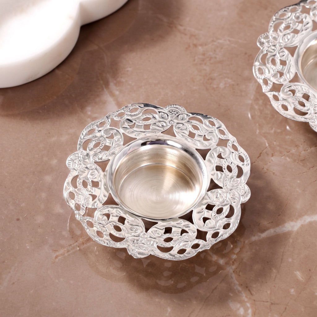Radiance Silver Plated Brass Tealight Holder Set Of 2 In Gift Box Nestasia