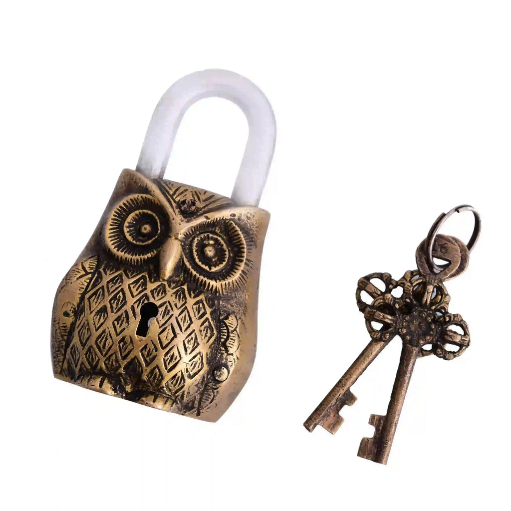 Brass Owl Door Lock With Two Brass Keys (4.7 Inch) Vedansh Craft