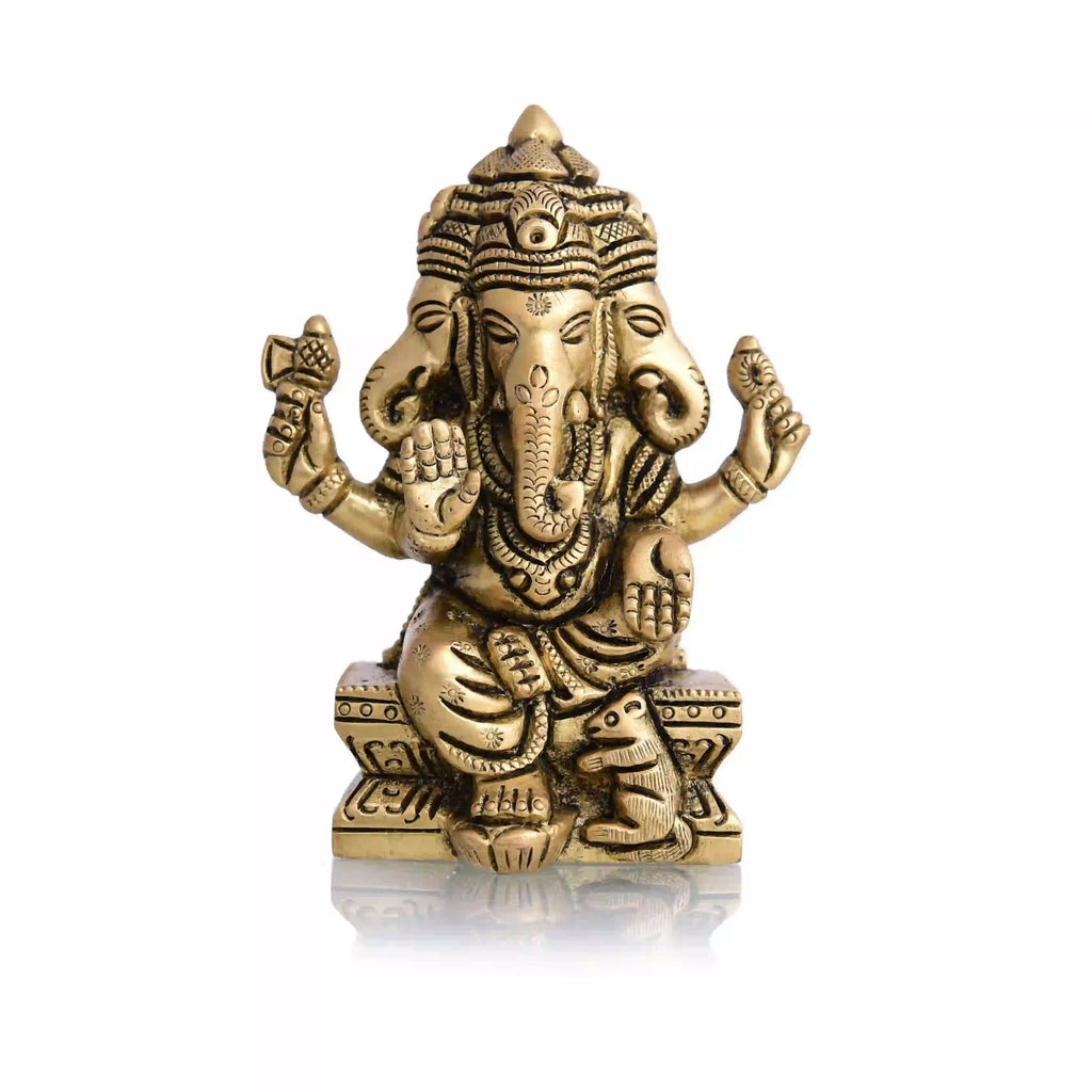 Brass Four Face Ganesha Sitting Idol (4.3 Inch) Vedansh Craft