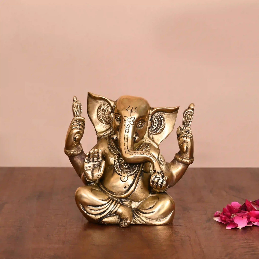 Brass Appu Ganesha With Big Ears Sitting Idol (4.5 Inch) Vedansh Craft