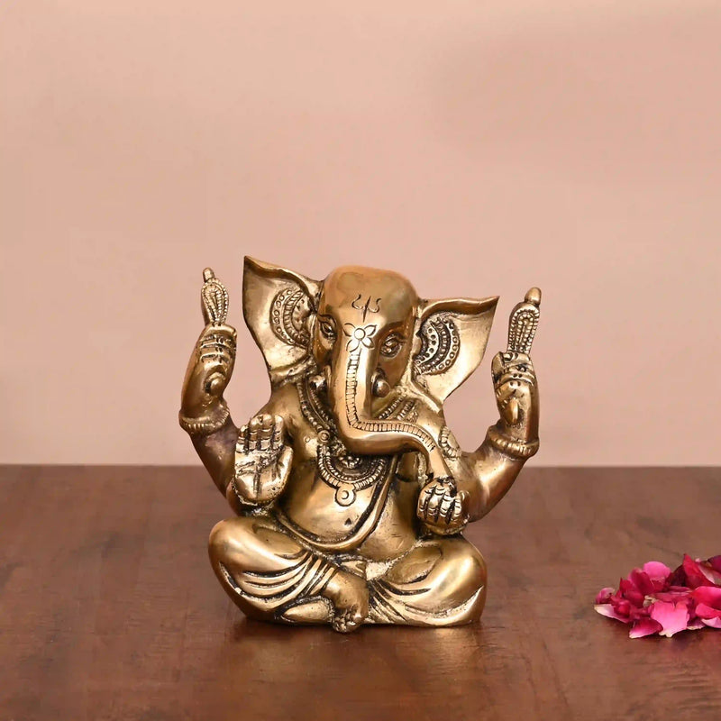 Brass Appu Ganesha With Big Ears Sitting Idol (4.5 Inch) Vedansh Craft