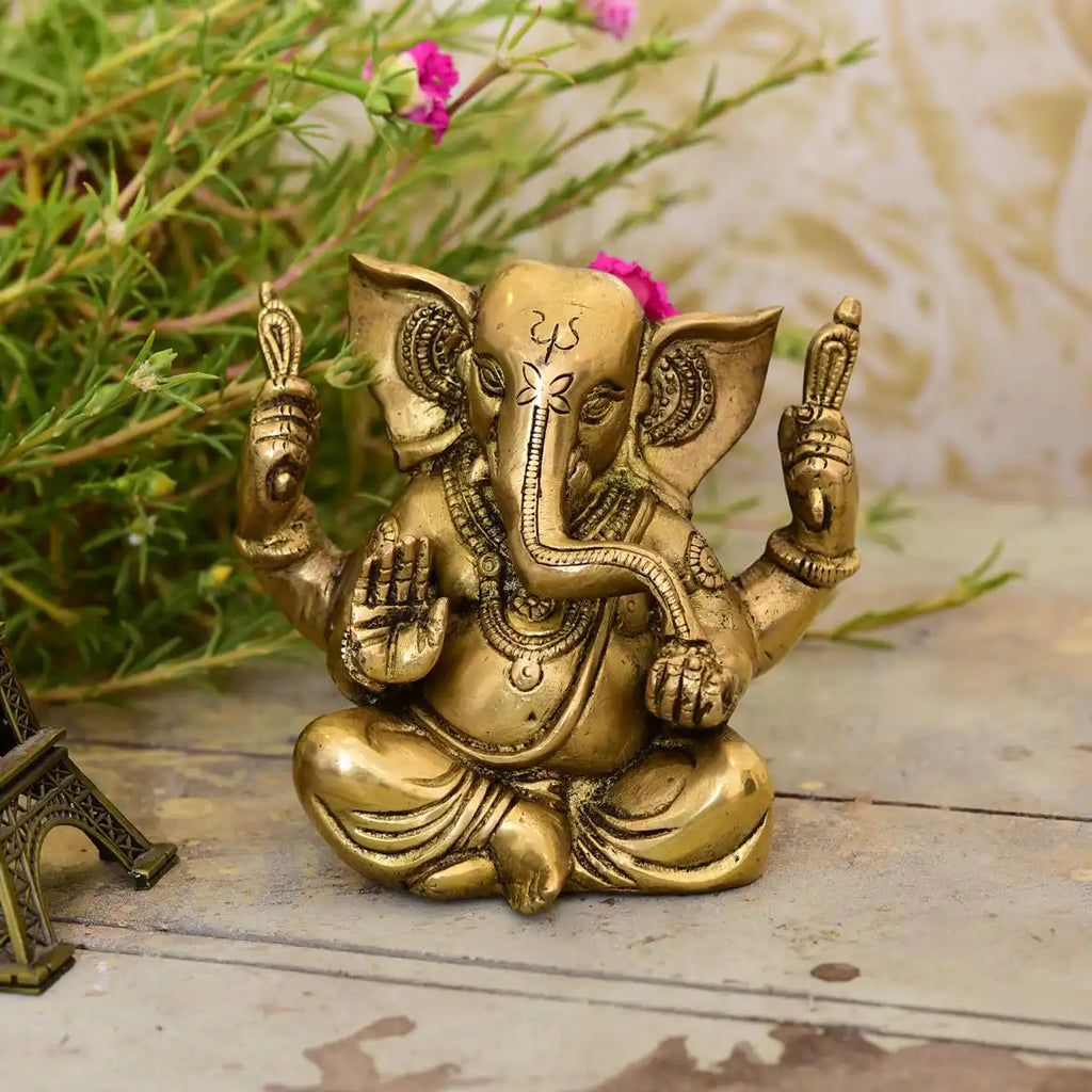 Brass Appu Ganesha With Big Ears Sitting Idol (4.5 Inch) Vedansh Craft