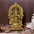 Brass Ganesha Sitting On Throne/Singhasan Idol (7.5 Inch) Vedansh Craft