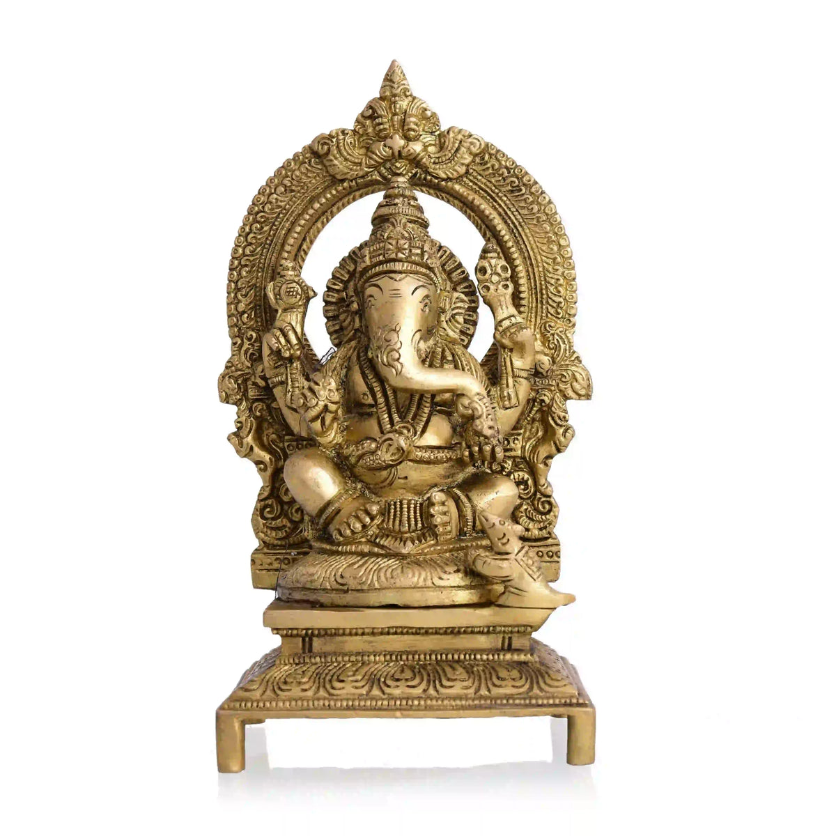 Brass Ganesha Sitting On Throne/Singhasan Idol (7.5 Inch) Vedansh Craft