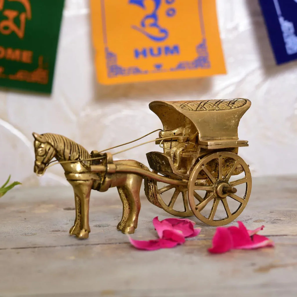 Brass Handmade Horse Chariot/Cart Showpiece (2.6 Inch) Vedansh Craft