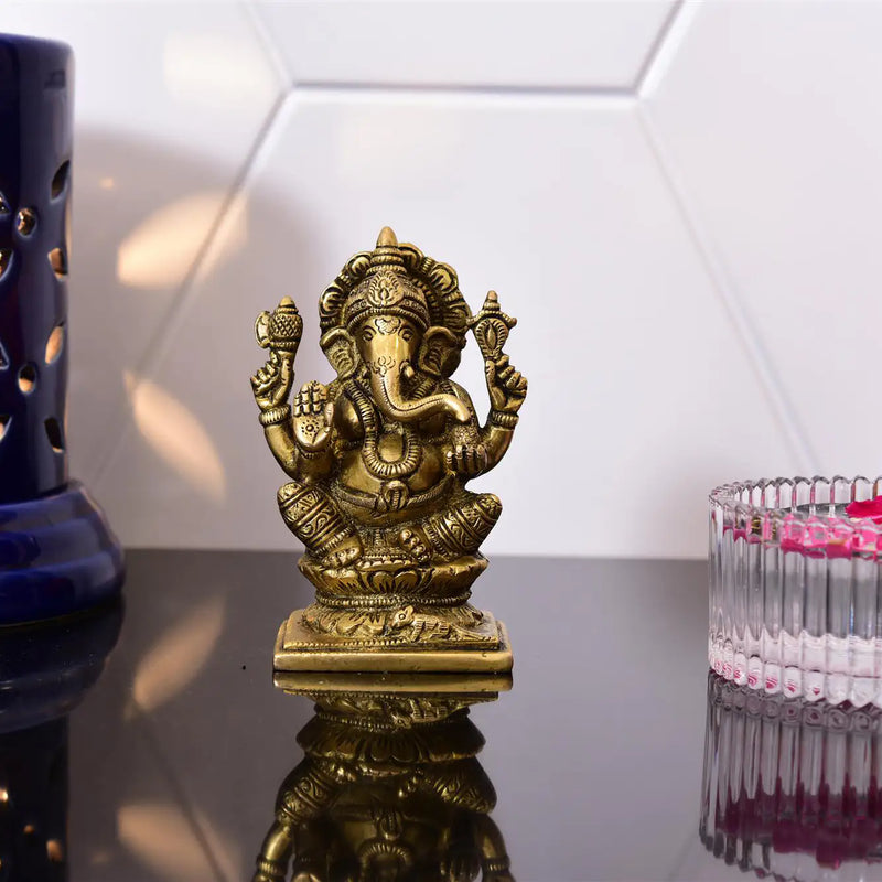 Brass Blessing Sitting Ganesha Idol (4.8 Inch) Vedansh Craft