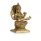 Brass Goddess Sitting Saraswati Idol (4.3 Inch) Vedansh Craft