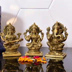 Brass Sitting Ganesha Lakshmi And Saraswati Idols Vedansh Craft