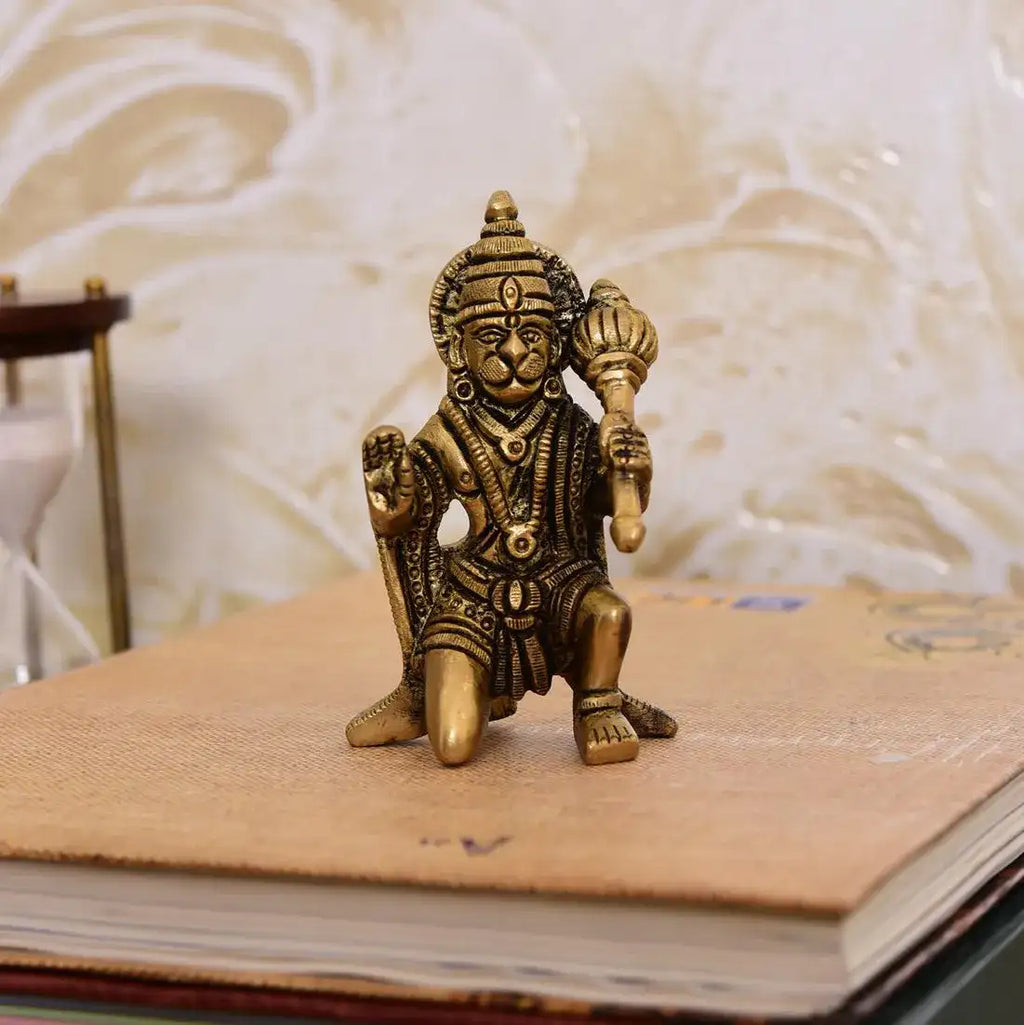 Brass Blessing Sitting Hanuman Idol (3.2 Inch) Vedansh Craft