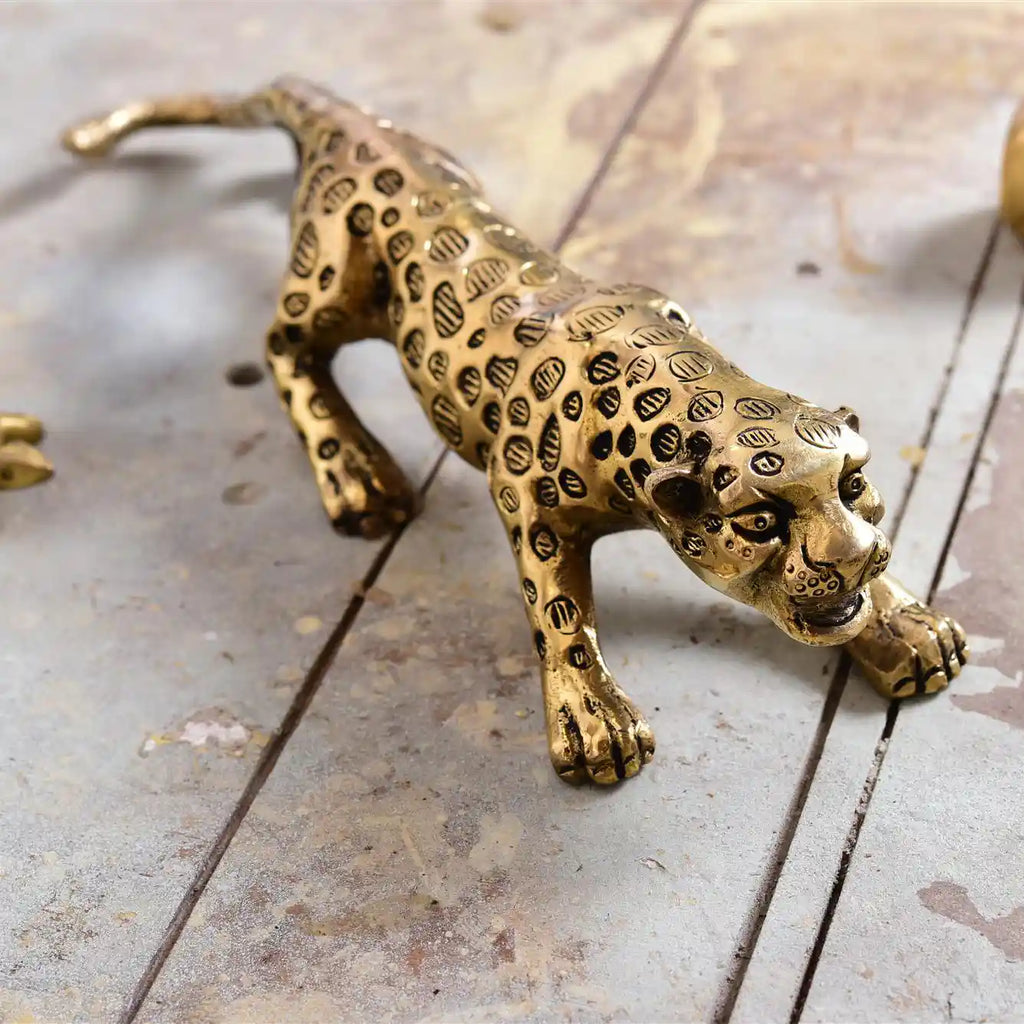 Brass Leaping Leopard Figurine Vedansh Craft
