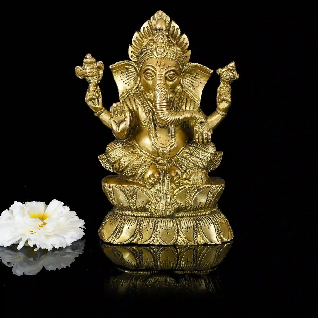 Brass Lord Sitting Ganesha Idol (7.2 Inch) Vedansh Craft