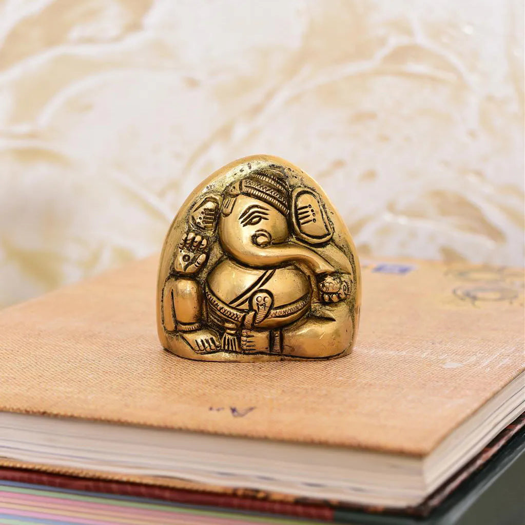 Brass Coconut Shape Sitting Ganesha Idol (2.2 Inch) Vedansh Craft