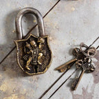 Brass Hanuman Door Lock With Three Brass Keys (4.5 Inch) Vedansh Craft