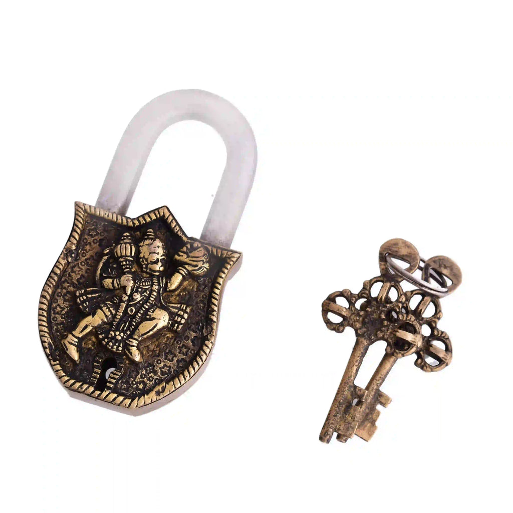 Brass Hanuman Door Lock With Three Brass Keys (4.5 Inch) Vedansh Craft