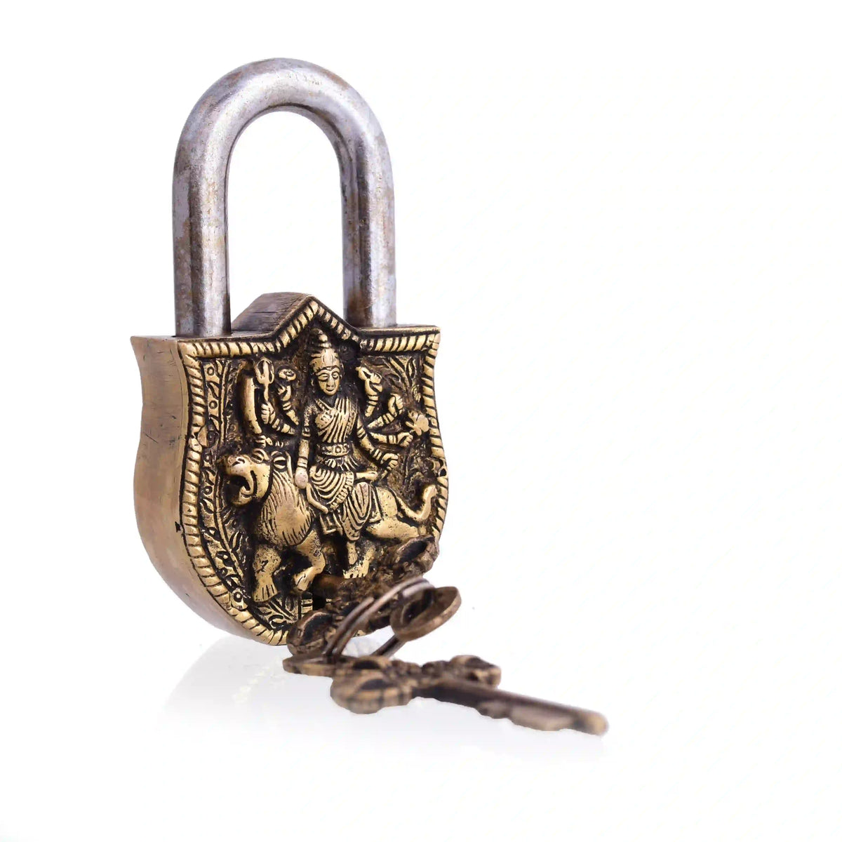Brass Durga Door Lock With Three Brass Keys (4.5 Inch) Vedansh Craft