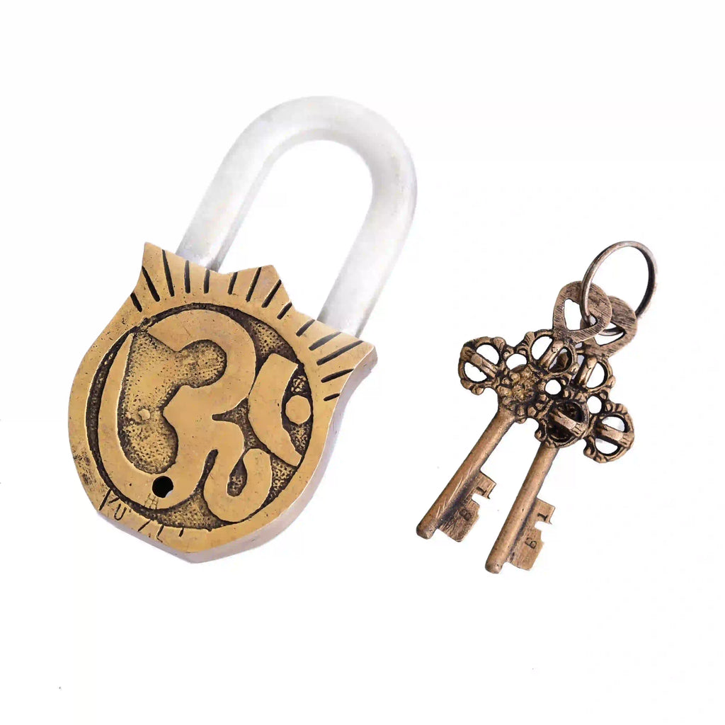 Brass Durga Door Lock With Three Brass Keys (4.5 Inch) Vedansh Craft