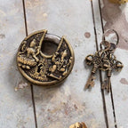 Brass Ganesha Lakshmi Round Door Lock With Three Keys (3 Inch) Vedansh Craft