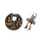 Brass Ganesha Lakshmi Round Door Lock With Three Keys (3 Inch) Vedansh Craft