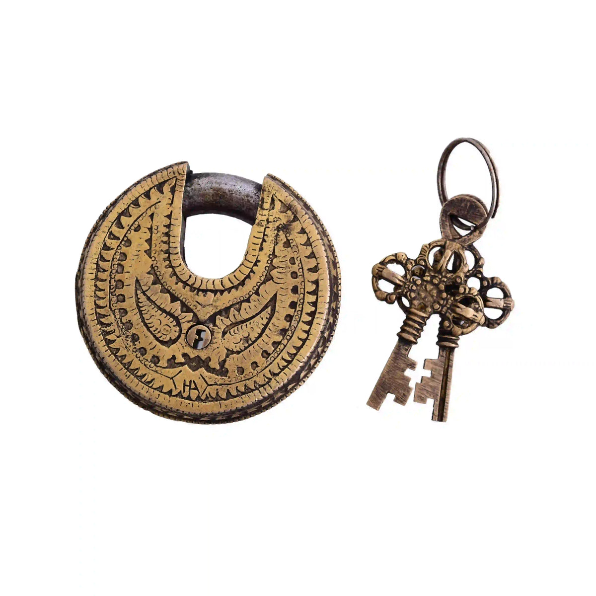 Brass Ganesha Lakshmi Round Door Lock With Three Keys (3 Inch) Vedansh Craft