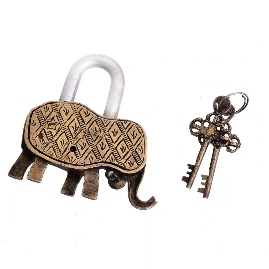 Brass Elephant Door Lock With Three Brass Keys Vedansh Craft