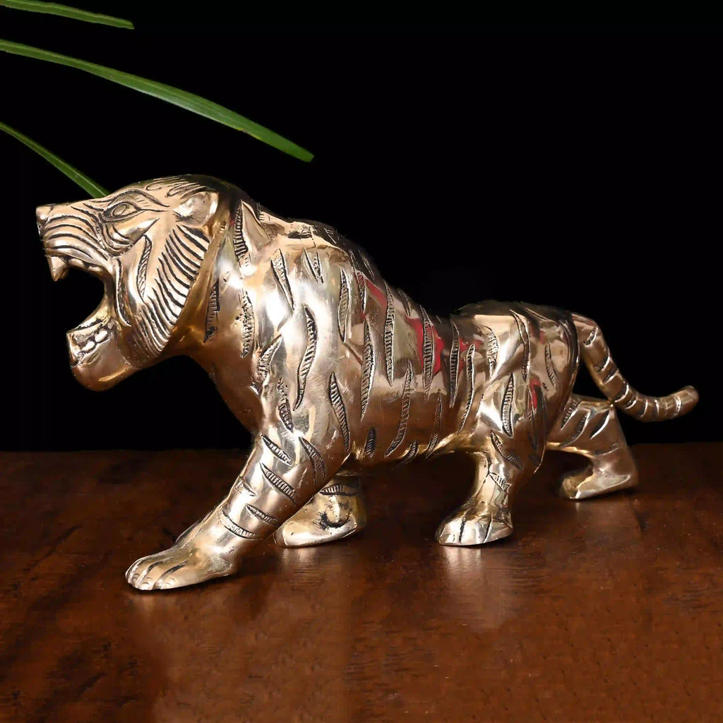 Brass Fierce Roaring Tiger Statue (7.2 Inch) Vedansh Craft