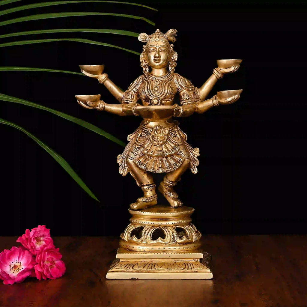 Brass Dancing Deep lakshmi With Five Arms (13.5 Inch) Vedansh Craft