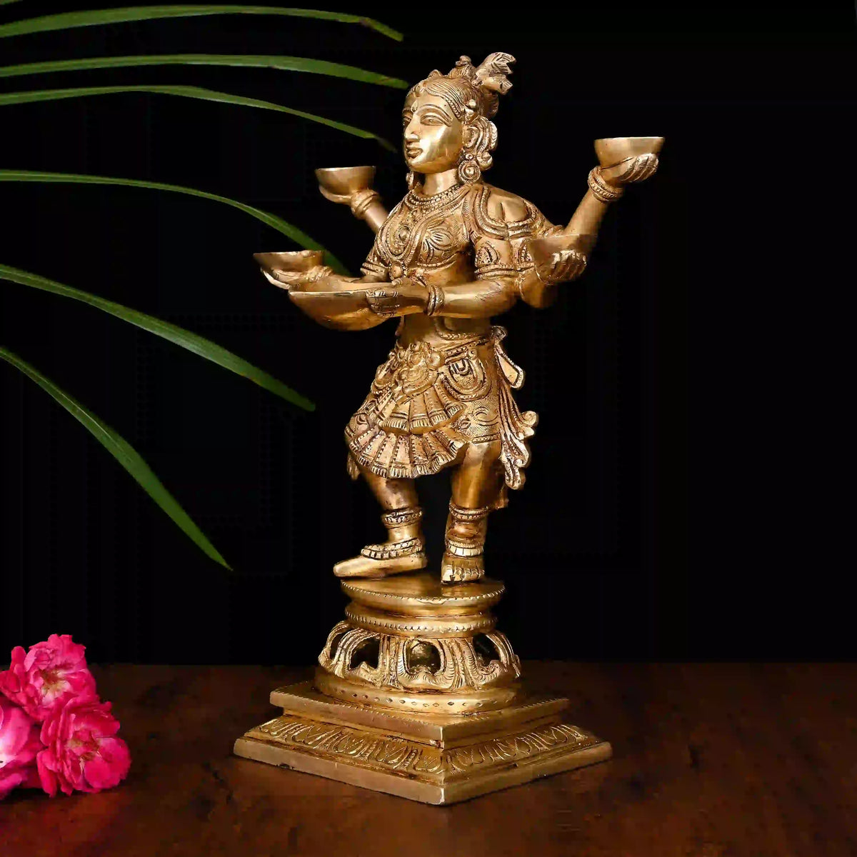 Brass Dancing Deep lakshmi With Five Arms (13.5 Inch) Vedansh Craft