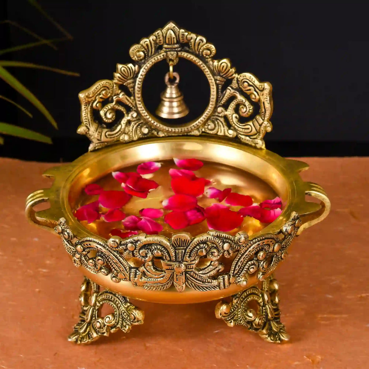 Brass Urli With Bell (8.5 Inch) Vedansh Craft
