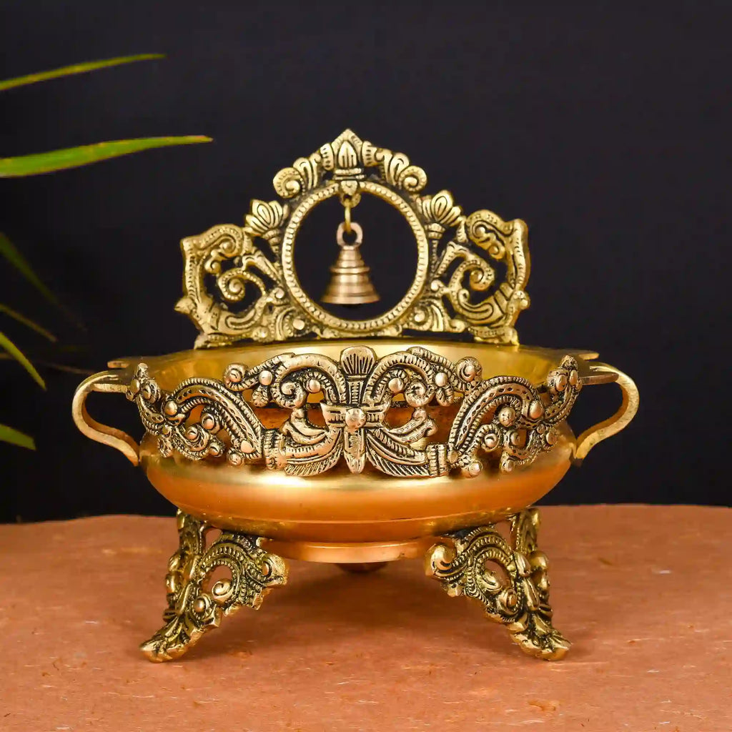 Brass Urli With Bell (8.5 Inch) Vedansh Craft