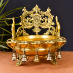 Brass Elephant Carving Urli With 5 Diyas And Bells  (12 Inch) Vedansh Craft