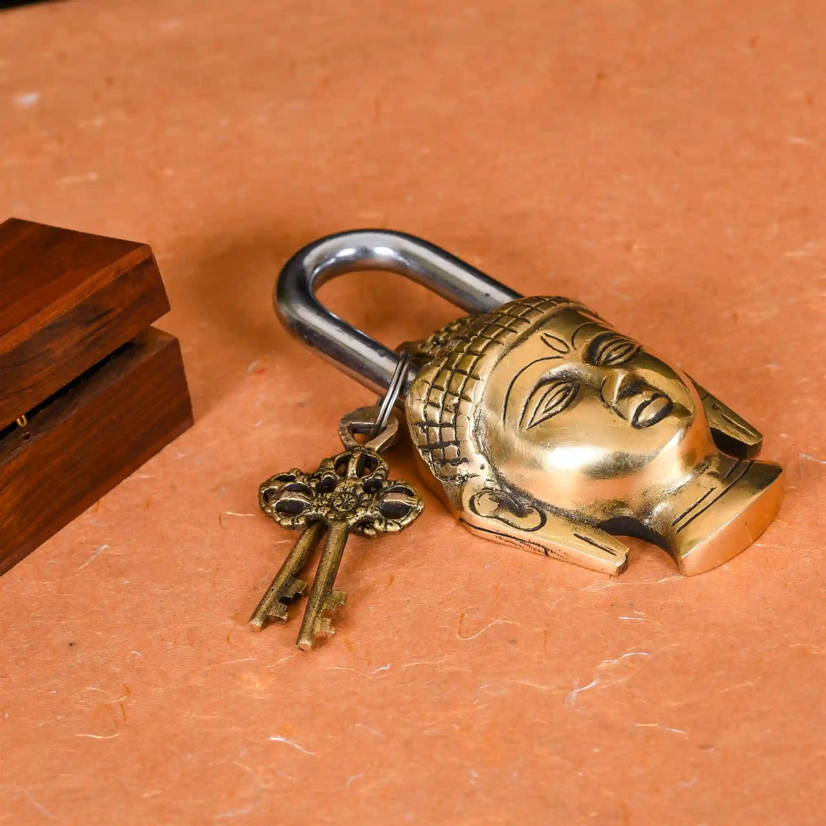 Brass Buddha Door Lock With Two Keys (6 Inch) Vedansh Craft