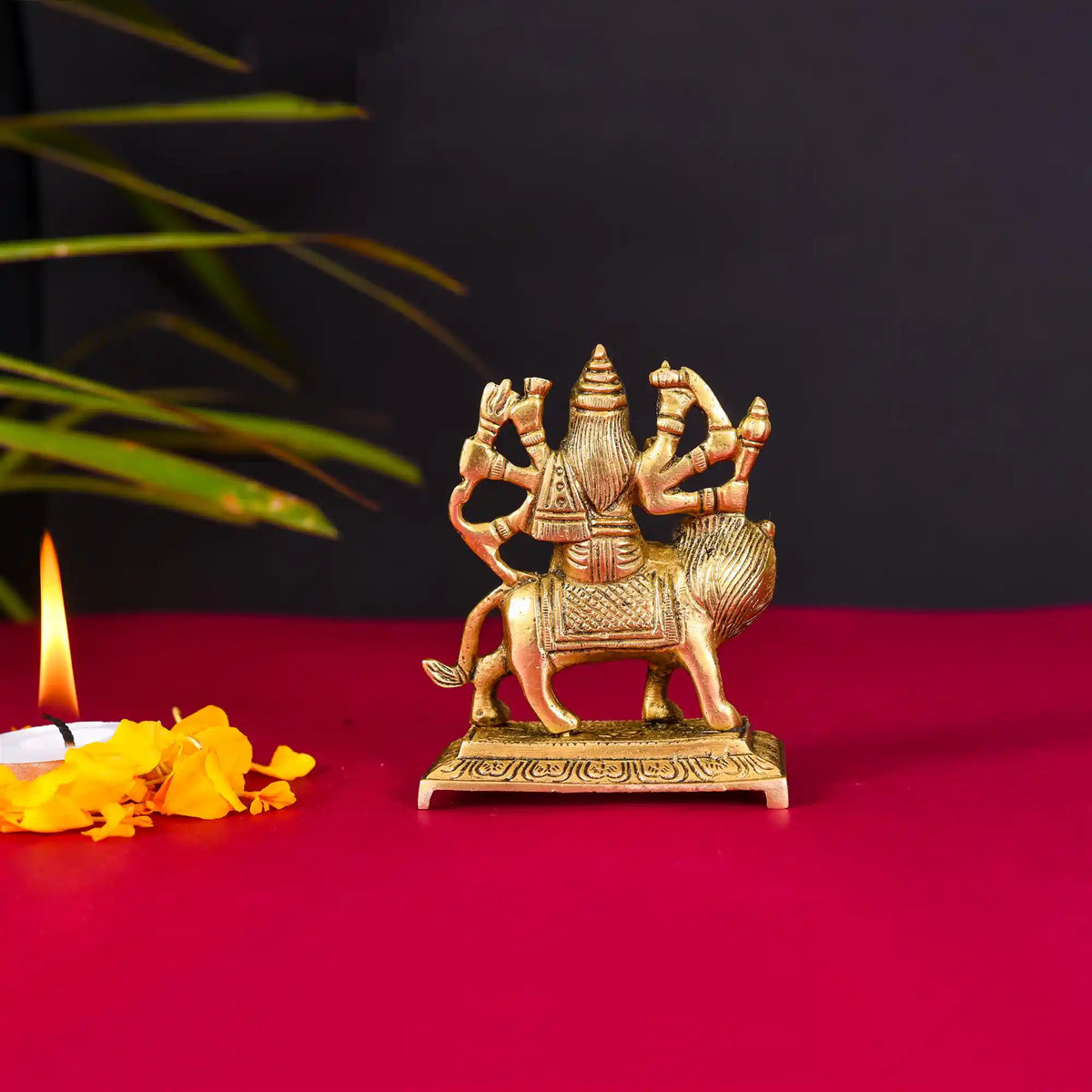 Brass Durga Devi Sitting On Lion Idol (3.5 Inch) Vedansh Craft