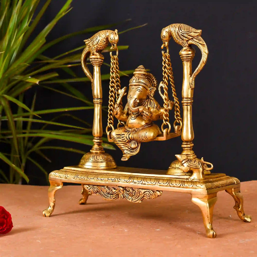 Brass Superfine Sitting Ganesha Swing/Jhula (10 Inch) Vedansh Craft