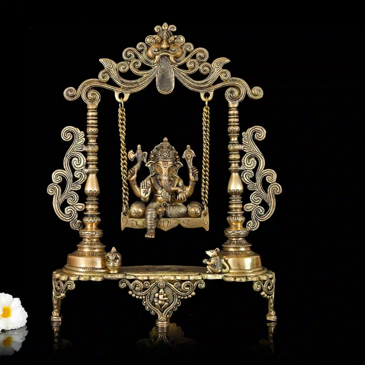 Brass Sitting Ganesha On Swing/Jhula (19 Inch) Vedansh Craft