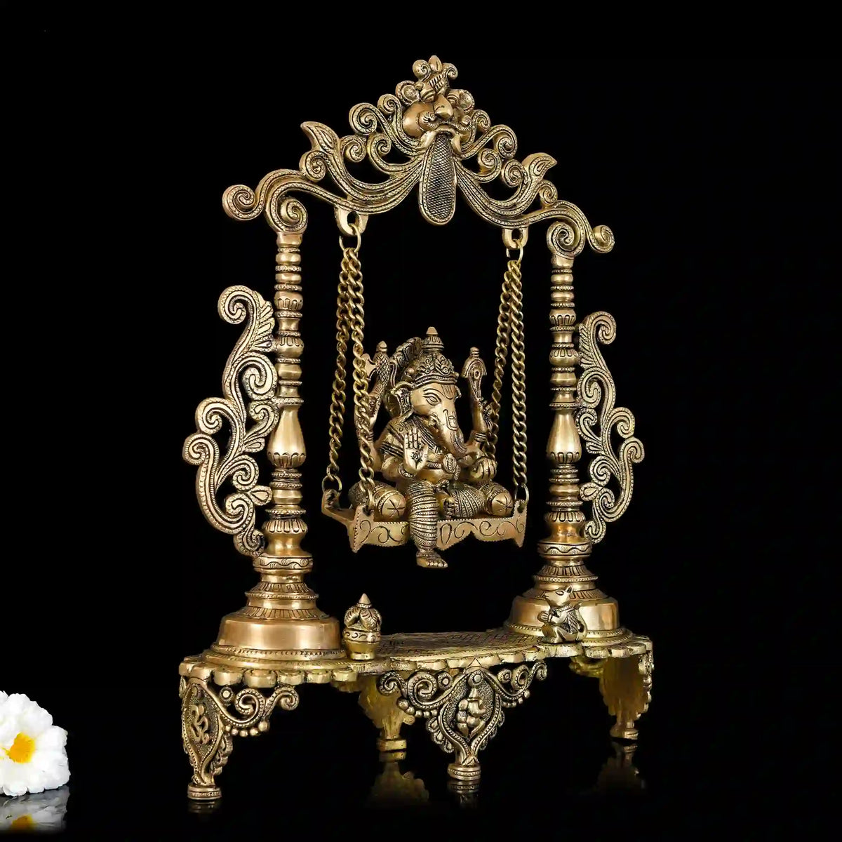 Brass Sitting Ganesha On Swing/Jhula (19 Inch) Vedansh Craft