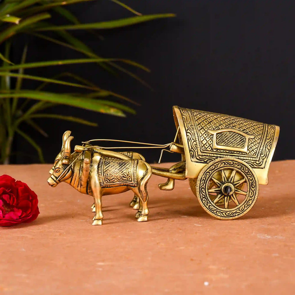 Brass Double Bullock Cart (3.5 Inch) Vedansh Craft
