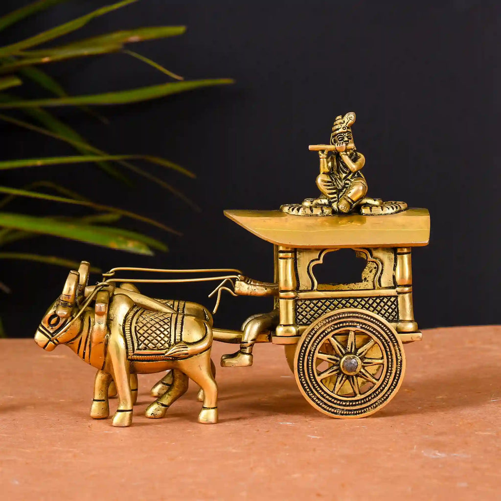 Brass Double Bullock Cart With Krishna (5.8 Inch) Vedansh Craft